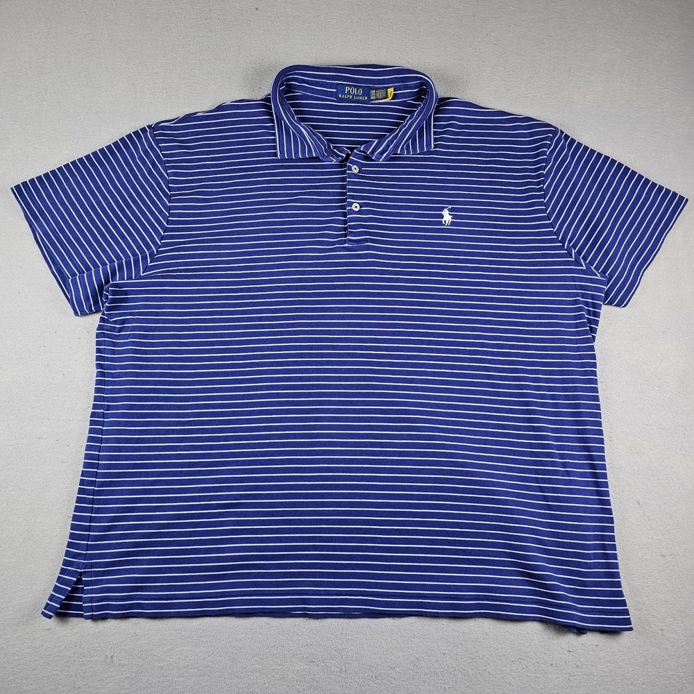 Polo Ralph Lauren Polo Shirt Mens 2XB Blue Striped Short Sleeve 100% Cotton